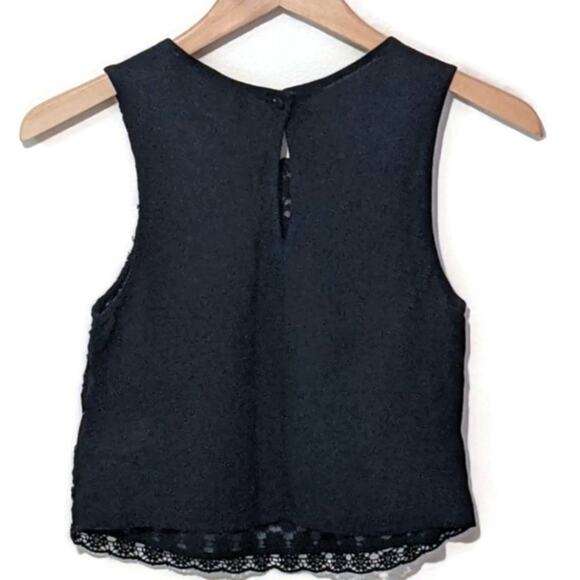 H&M Black Floral Crochet Lace Top Sleeveless Scoop Neck Crop Boho Festival 4 - Picture 2 of 5